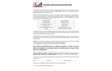 Animation vacances de le Toussaint les 24 et 25 octobre 2022.